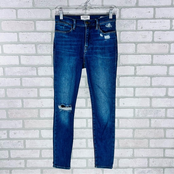 Frame Denim Le High Skinny Distressed Jeans in Saxon Wash Size 27 - Picture 4 of 13